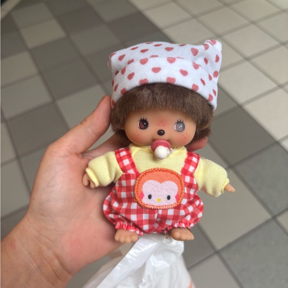 Adorable Brown-Haired Stuffed Doll with Red Outfit